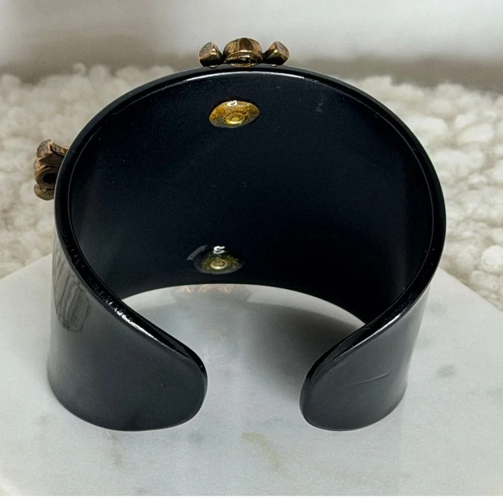 Vintage Extasia Red Bronze Handmade Cuff Bracelet Cab Stone Baroque Cross
